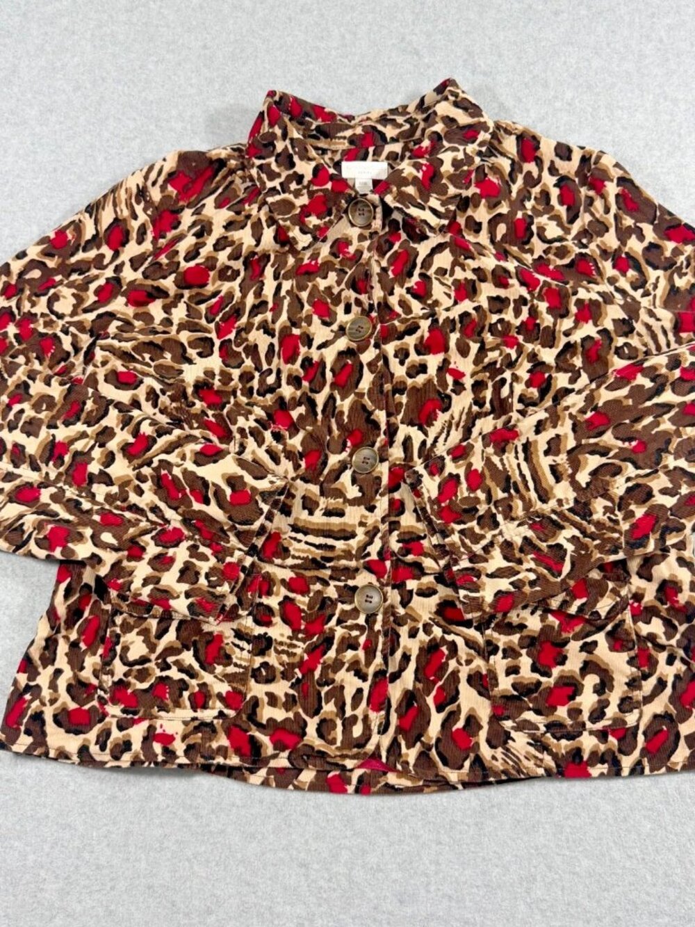 Charter Club Petite PXL Leopard Corduroy Jacket Brown Pink Button Front